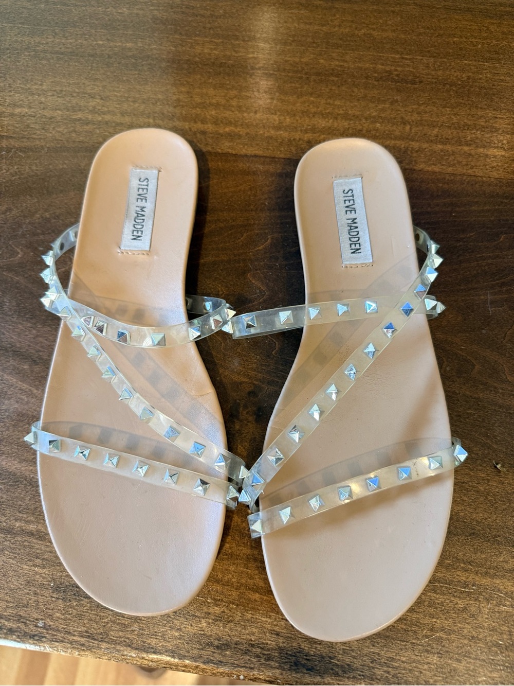 Steve Madden Clear Studded Nude Slide Sandals- Size 9